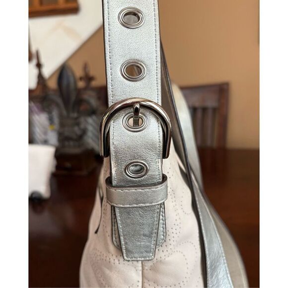 COACH - Signature Perforated Leather North/South Hobo Bag/Blush/Metallic Silver - Picture 15 of 16